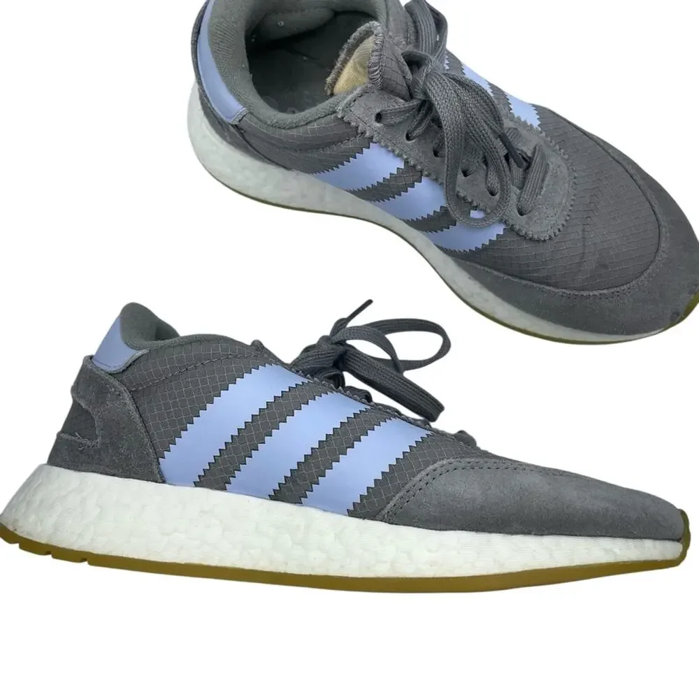 Adidas Grey & Blue Sneakers Womens 6.5 Athletic Shoes Flats Casual Classic